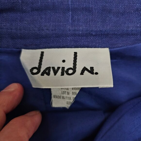 Vintage David N. Blue Linen Midi Skirt With Side Button Detail & Slit - Picture 6 of 9
